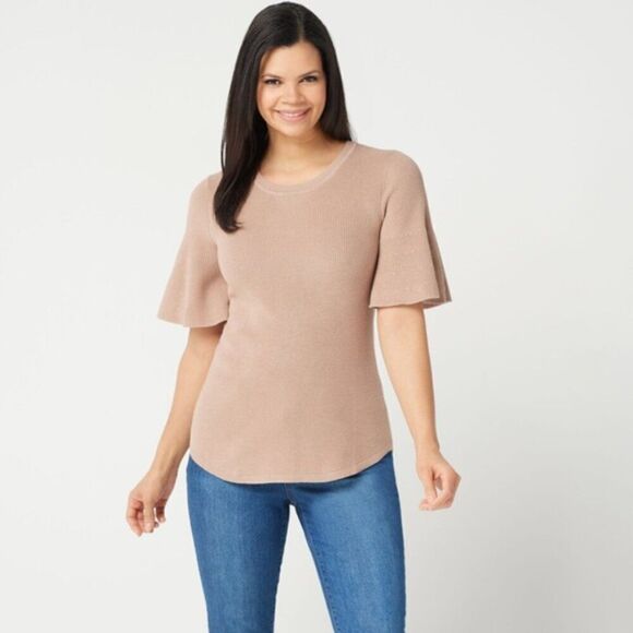 NWT Isaac Mizrahi! Short-Sleeve Scoop-Neck Sweater | Size S - Picture 1 of 9